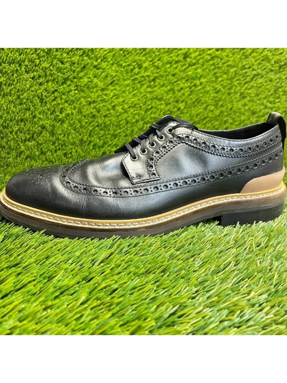 Cole Haan Davidson Grand Mens Size 8 Black Casual Leather Wingtip Oxford Shoes